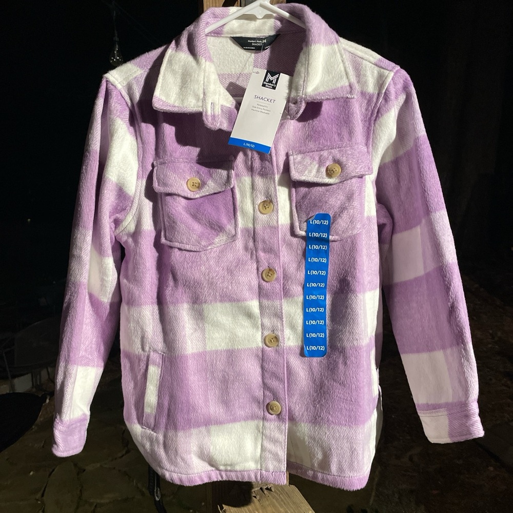 Purple and White Button Down Soft Shirt/ Light Weight Jacket